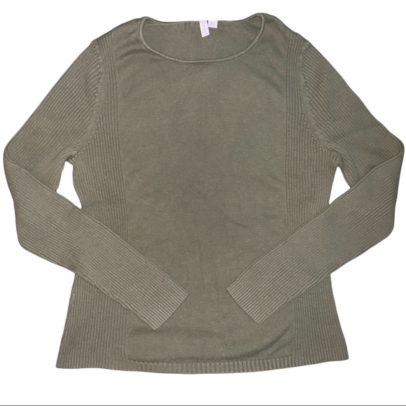 Y2K Khaki Green Lightweight Ribbed Knit Sweater - Picture 1 of 5